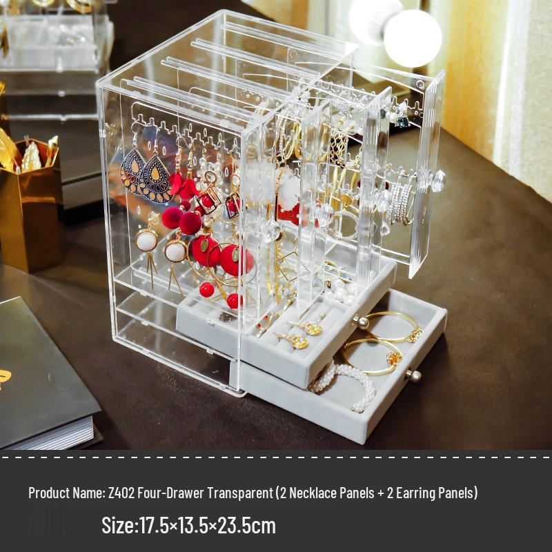 Acrylic Dustproof Earrings & Jewelry Organizer Box with Hanging Rack