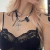 GemChic Women's Cool Hottie Leather Rope Titanium Steel Cross Bead Splicing Pendant Necklace Collarbone Chain Birthday Christmas Jewelry Gift