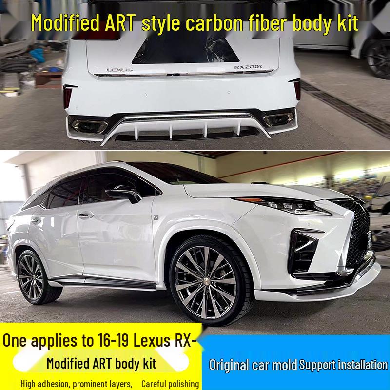 Compatible with 2016-2019 Lexus RX: Front/rear Lips, Side Skirts, Lower Lip, Resin Arches, ART Roof, Rear Wing, and Canards.