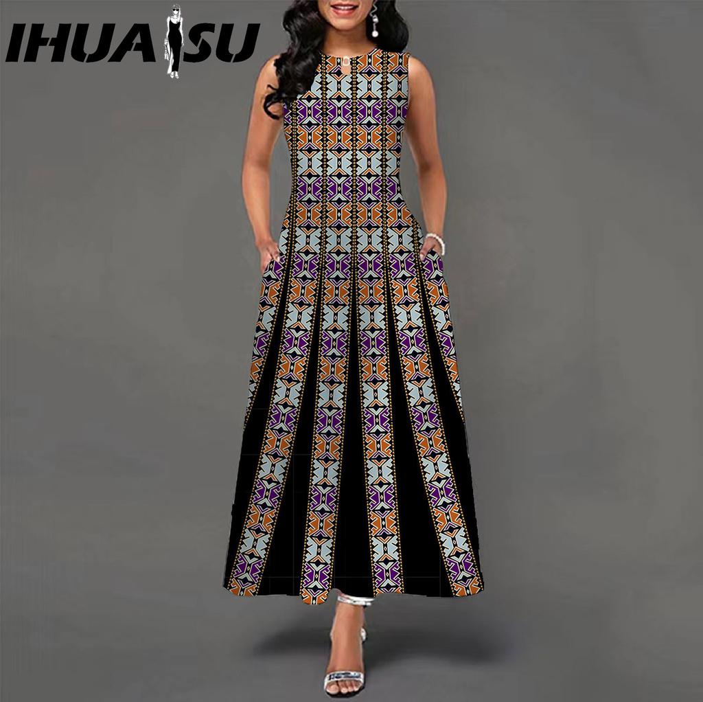 IHUASU 48 Farben Neues Damen Lockeres Vintage Blumenmuster Rüschenkleid Befree Kleid Großes Sommerparty Tanktops Elegante Maxikleider