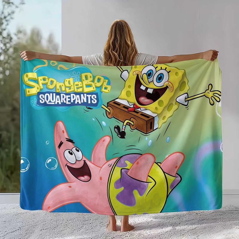 Funny S-SpongeBob Patrick Star Cartoon Flannel Blanket,Ultra Soft Warm Plush Throw for Home Bedroom Bed Sofa Cover Camping gift