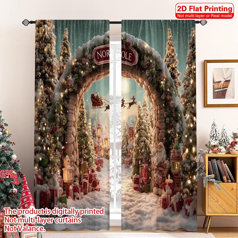

2pcs 2D flat printing Merry Christmas Window Curtains Christmas gift 100% Polyester Without Electricity Festive Holiday for 100*130 Grommet Top 1pcs