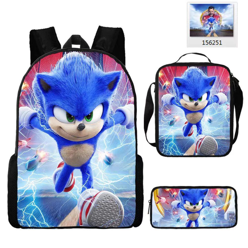Source Sonic Schoolbag Three-Piece Set Elementary School Bag Anime Cartoon Schoolbag Men'S And Women'S Backpack