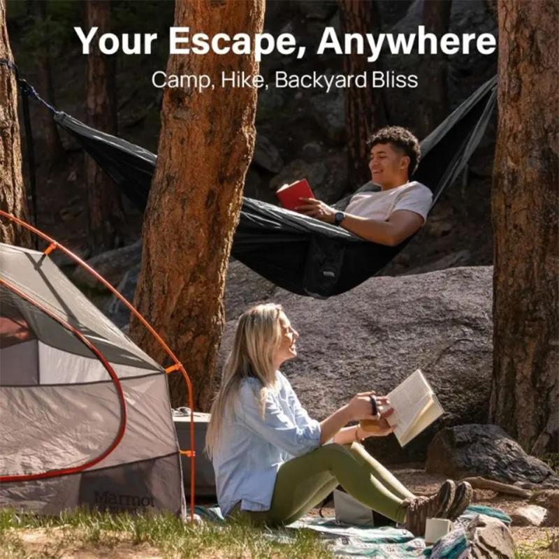 Camping Hängematte Tragbares Fallschirm-Nylon Hängebett Mit 2 Baumgurten Geeignet Für Rucksackreisen Strand Hof Und Terrasse