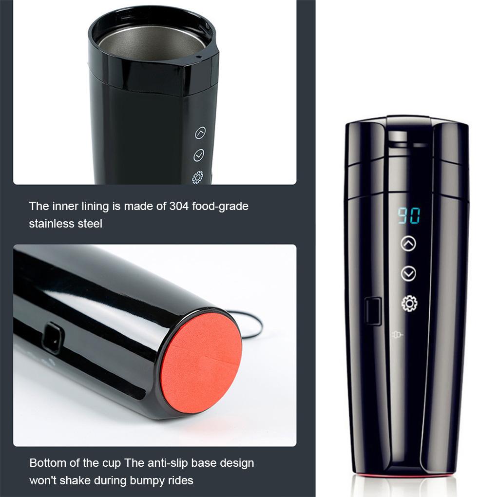 400ml Car Heating Cup Electric Kettle Stainless Steel Smart Temperature Control Touch LCD Display Travel Coffee Mug Warmer