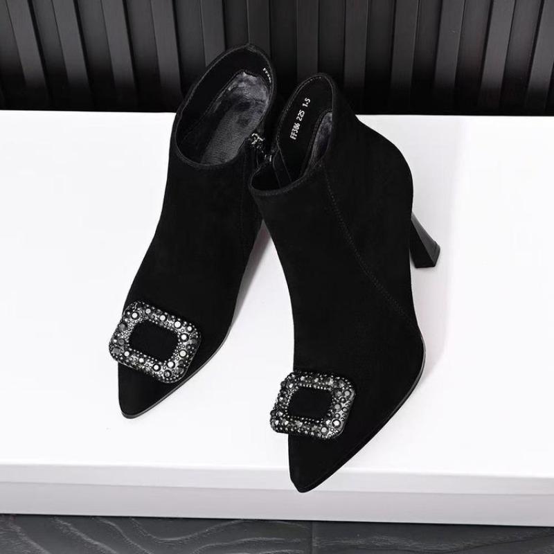 

New High Heels, Women s Shoes, Rhinestone Ankle Boots, Square-toed Thin-heeled Ankle Boots 38