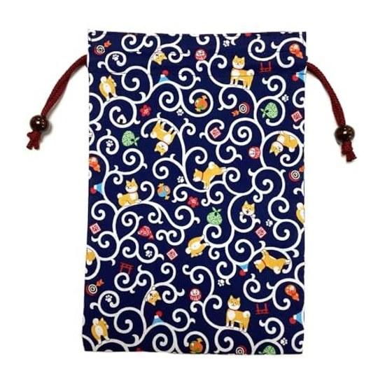 Kyosuke Japan-made Goshuincho Case Bag Drawstring Cotton 100 Approximately 26.518cm Engi-ya Shiba Inu Navy Blue Japanese Pattern Shiba-chan Good Luck