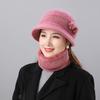 Mom hat autumn and winter velvet warm women's scarf two-piece set knitted thread hat fashionable versatile wool basin hat