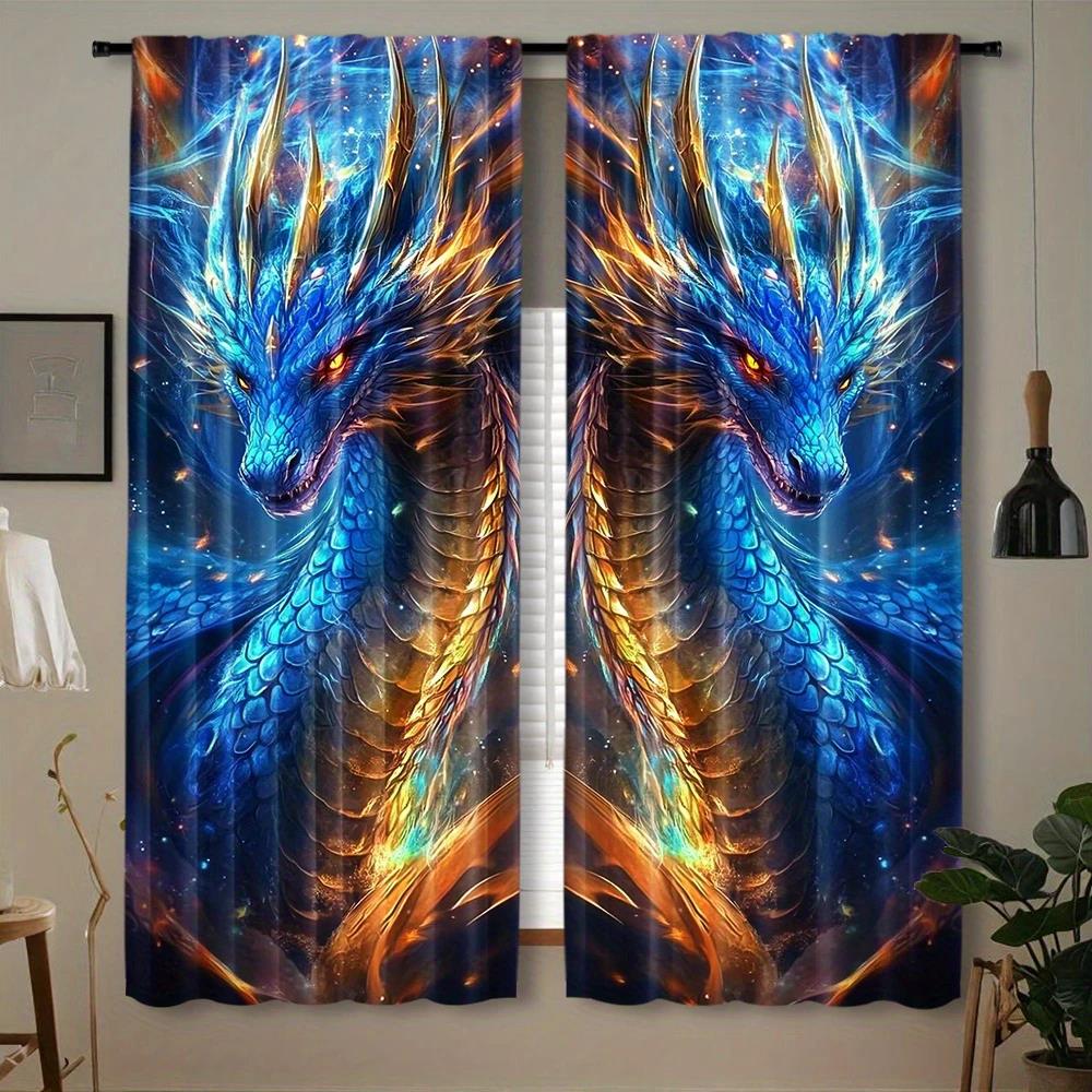 Dragon Totem Printed Curtains, Pole Bag Bedroom and Living Room, Home Decoration, Room Decoration
