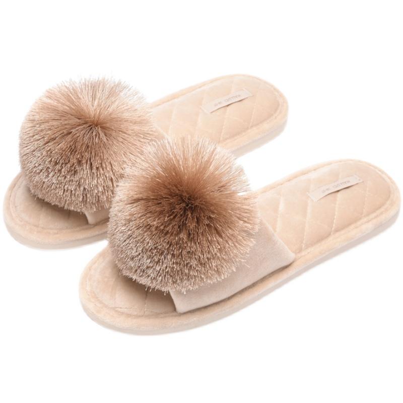 Fashion New Winter Open Toe Slipper Fashion Fur Thick Sole Flats Heel Ladies Casual Slip On Bedroom Shoes Soft Outdoor Slides Shoes
