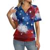 Women's Casual Short Sleeve Polo Shirt with Independence Day Star Print Collar Top Lightweight Summer Tee