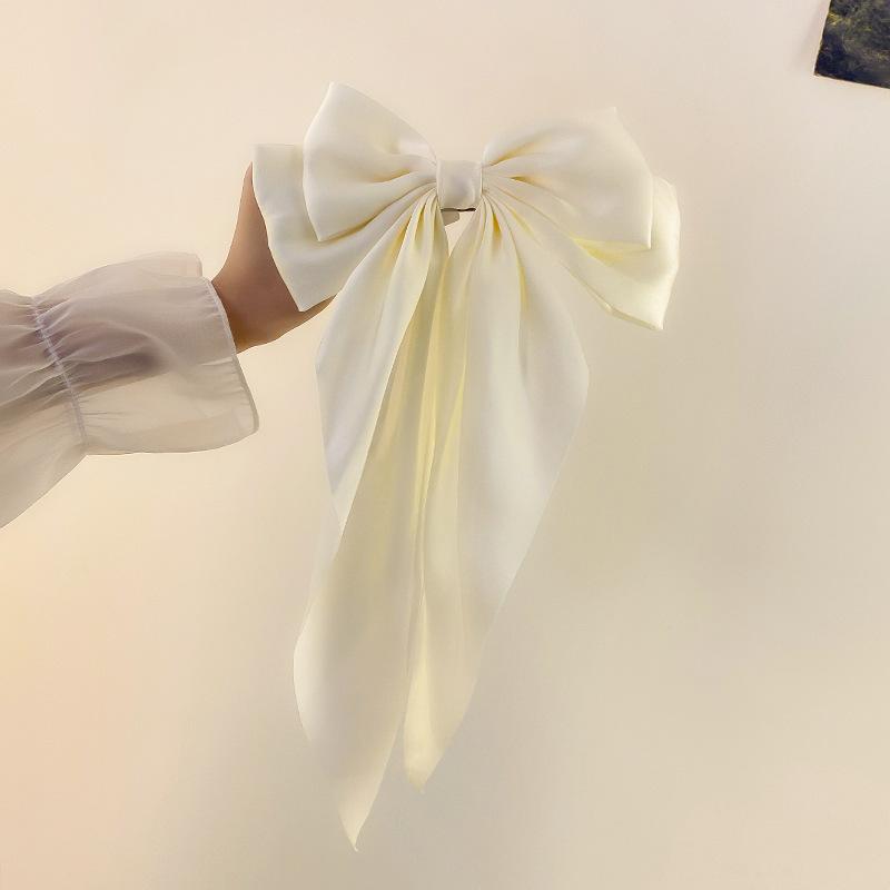 Elegant Bow Ribbon Hair Clip Fashion Simple Solid Satin Spring Clip Hair Pin Retro Headband with Clips Girls Hair Accessories