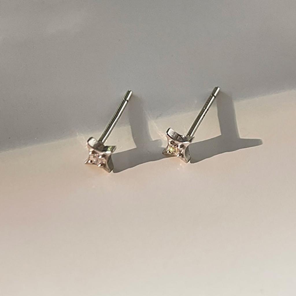 Silver Zircon Star Tiny Stud Earrings for Women Fine Jewelry Minimalist Ear Hole Care Accessories Gifts