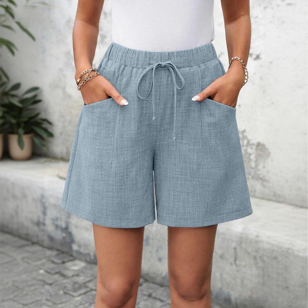 Women's Casual Linen Shorts Elastic Waisted Drawstring Summer Shorts With Pockets