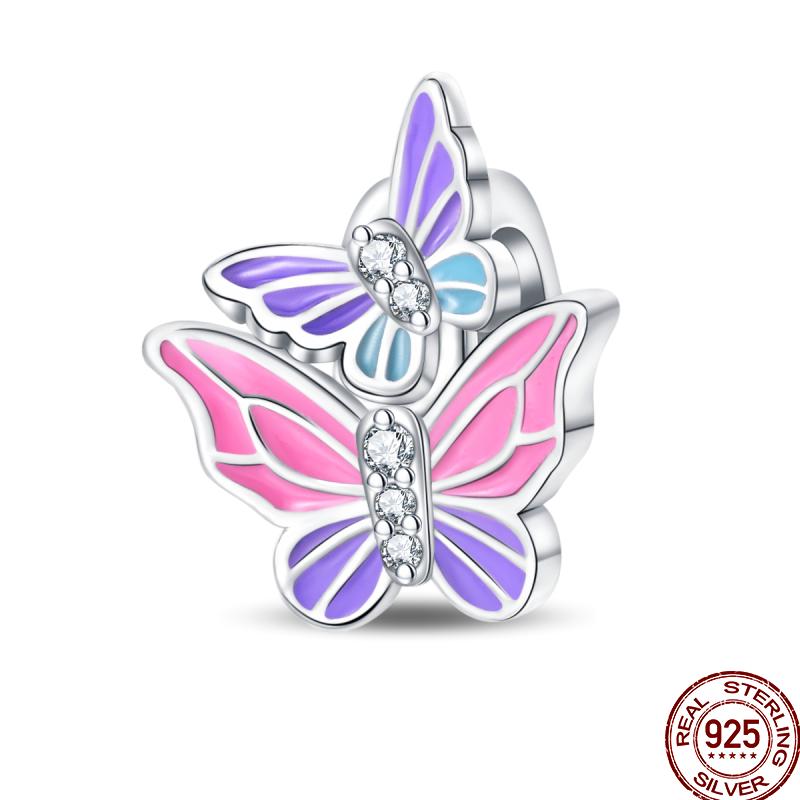 Copper Spring Flowers Butterfly Pink Moon Temperament Charm Beaded Beads Suitable For Pan Original Bracelet