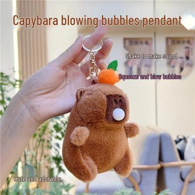 Portachiavi Peluche Capibara con Suono di Soffio Bolle e Scuotimento - Ornamento Carino e Bambola per Macchina ad Artiglio