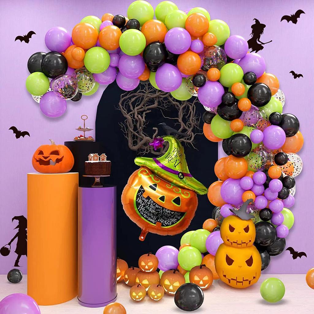 124 Halloween Pumpkin Balloon Chain Set 20.23 Million Halloween Black Orange Purple Latex Balloon Chain Decorative Arch