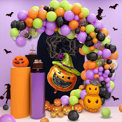 124 Halloween-Kürbis-Ballonkette Set 20,23 Millionen Halloween Schwarz Orange Lila Latex-Ballonkette Dekorative Girlande