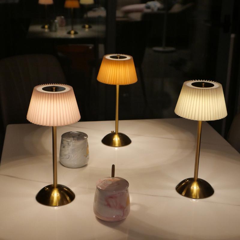 Nordic Dimmable Pleated Fabric & Metal Bedside Lamp
