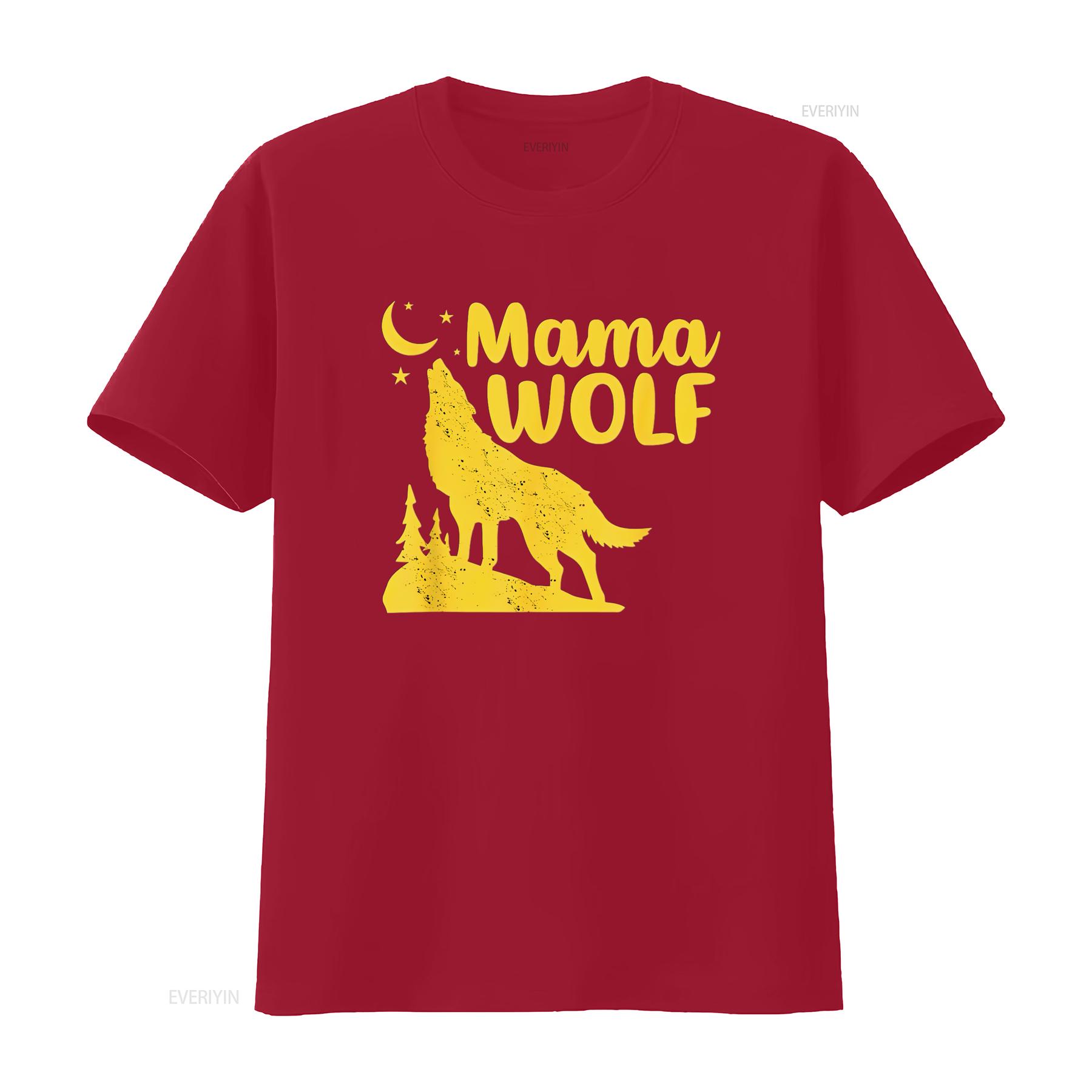 

Womens Mama Wolf And Moon Momma Howling Funny Animal T Shirt Black vintage Washed homme Casual Stylish designer clothes S