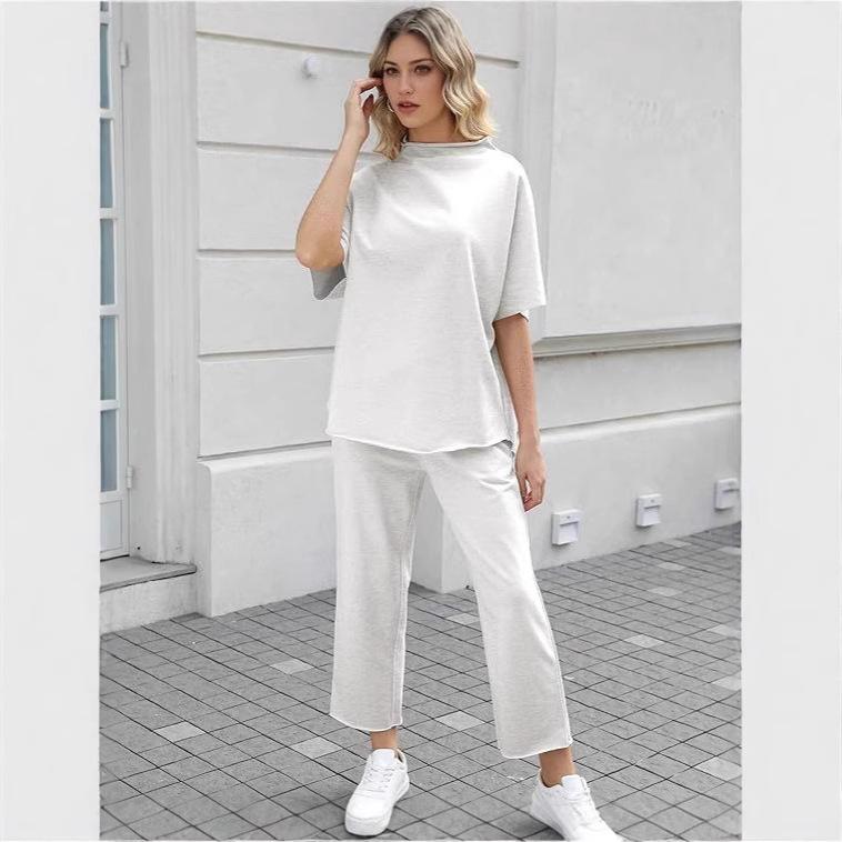 2025 Euro-American Spring/Summer Solid Color Two-Piece: Versatile Wide-Leg Pants & Top Set
