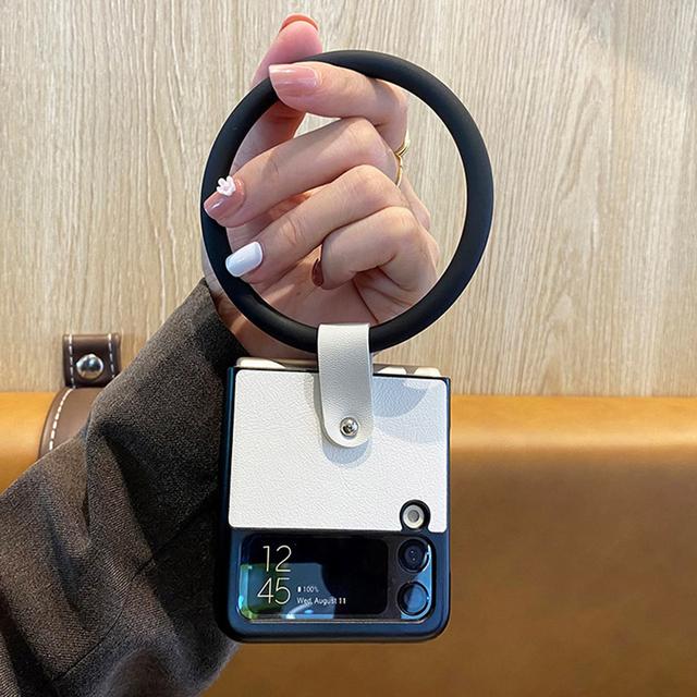 Luxury Pu Leather Phone Case For Samsung Galaxy Z Flip 4 3 Back Cover With Portable Bangle