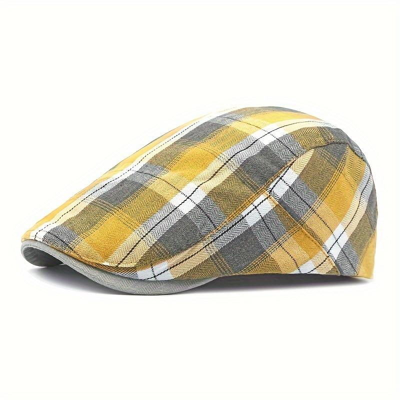 

1 шт. Мужская классическая клетчатая кепка-берет, британский берет Newsboy Casual Plaid Cool Cap One Size жёлтый