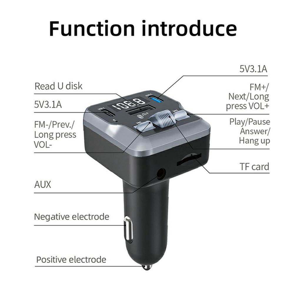 C66 Multifunctional Car Charger FM Transmitter Bluetooth-compatible Player Adapter with Remote Control