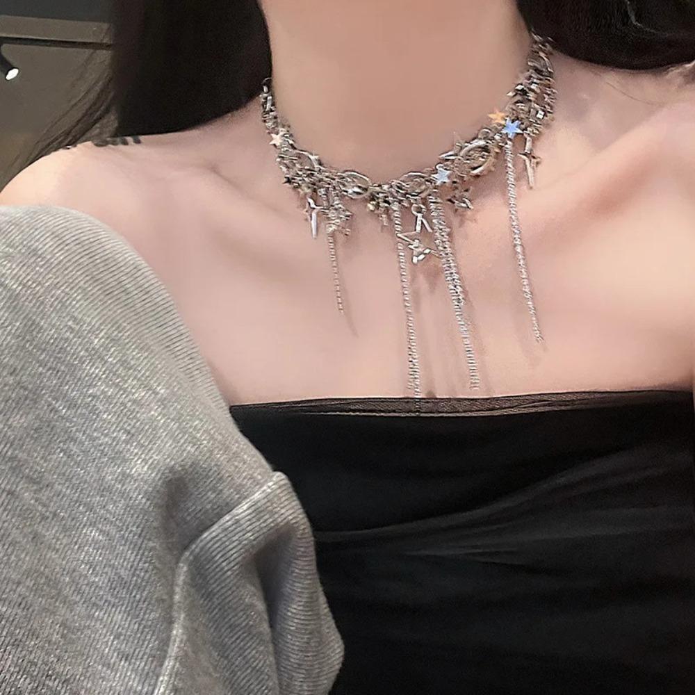 Electroplating Star Hollowed Out Necklace Alloy Y2k Style Tassels Necklace