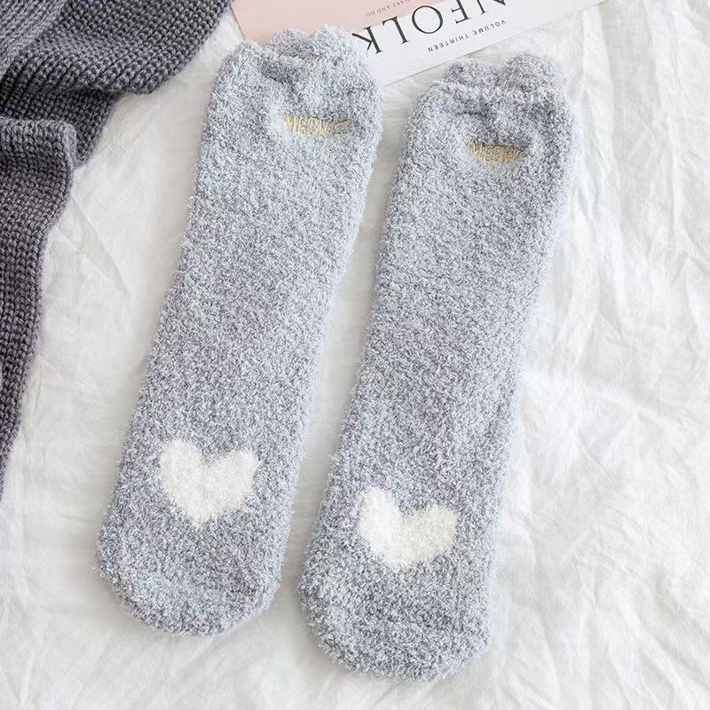 Women's Coral Fleece Winter Cat Claw Home Plush Socks Sleep Socks Floor Socks