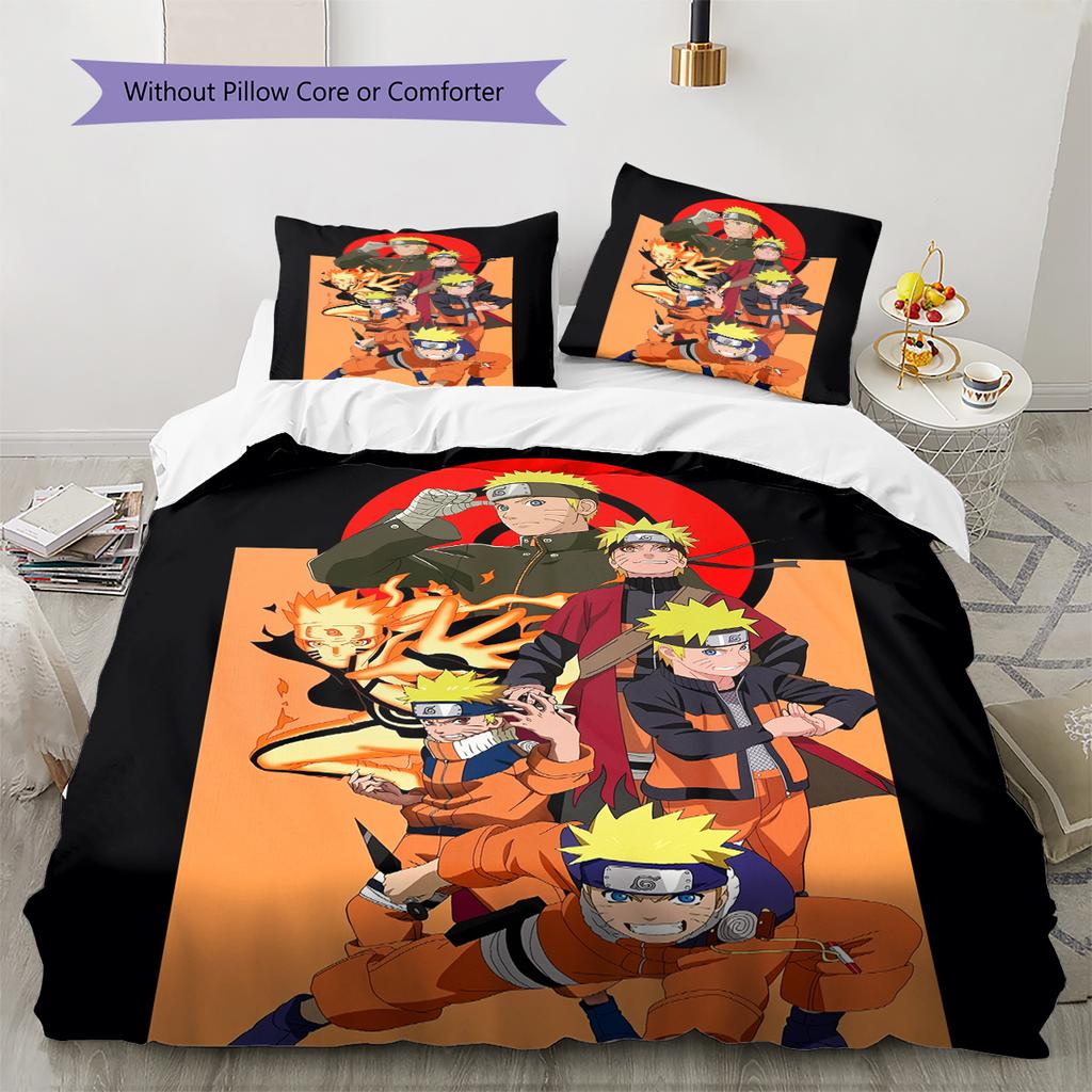 Naruto Uzumaki Wzór Naruto Pościel Dekoracja Domu Prezent Urodzinowy (1 * poszwa na kołdrę + 2 * poszewki na poduszki, bez rdzenia)