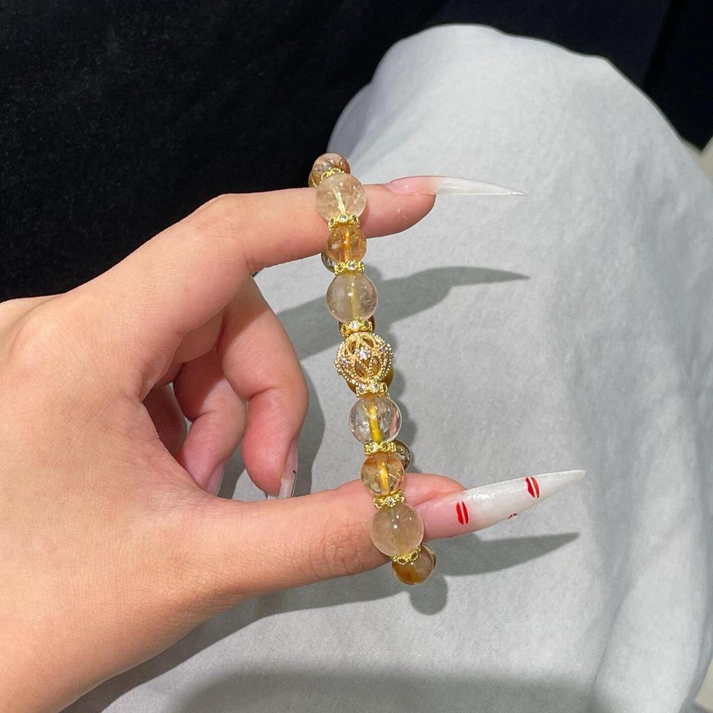 Women's Natural Yellow Tower Crystal Bracelet: Wenwan Style with Golden Tiger's Eye & Golden Rutilated Quartz