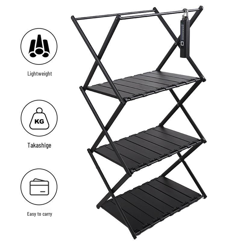 Aluminum Alloy Portable Folding Camping Table and Multi-layer Storage Rack