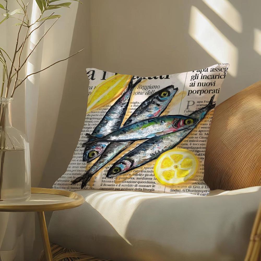 Colorful Sardine Lobster Pillow Case Pattern Printed Pillowcase for Living Room Sofa Cushion Cover  Bedroom Decor