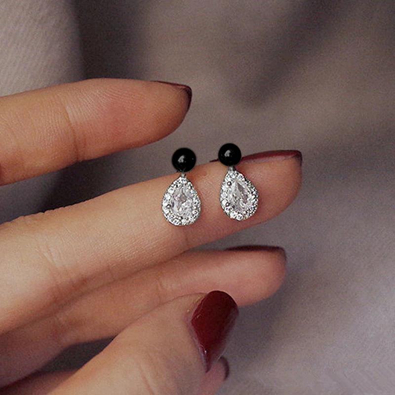 

CAOSHI Dainty Water-drop Stud Earrings Lady Chic Delicate Shiny Zirconia Accessories Bridal Wedding Jewelry with Simulated Pearl