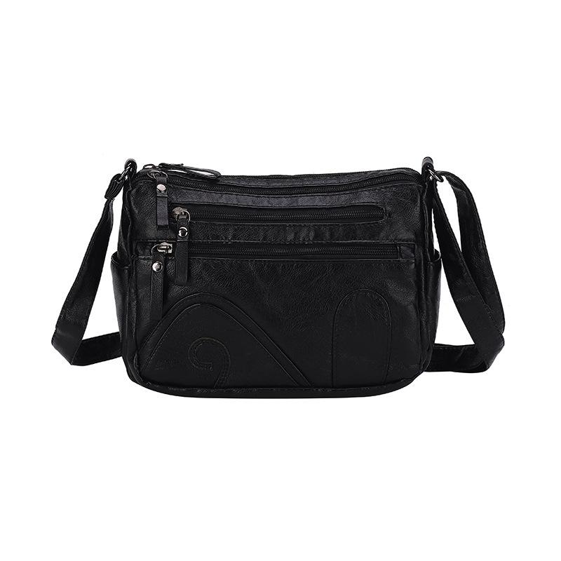 Ladies Retro Simple Medium Soft Leather Shoulder Mother Bag Washed Multi-compartment Large-capacity Mobile Phone Change Bag