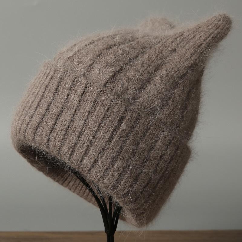 Angora rabbit fur hat autumn and winter knitted plush cat ear shape warm cute ladies casual hat