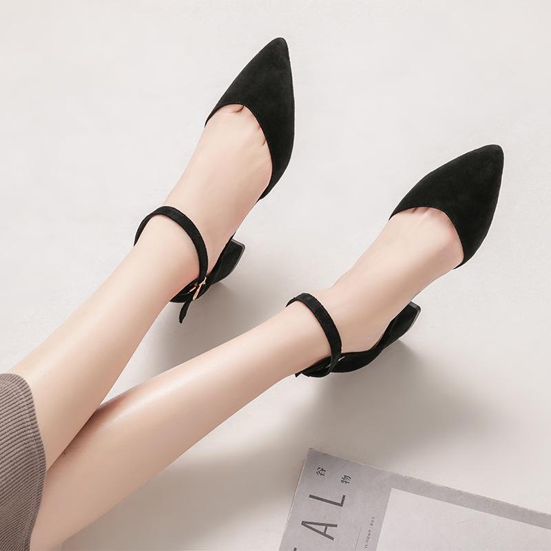 Spring New High-heeled Shoes Women's Thick Heel Word with Pointed Toe Shallow Mouth Single Shoes Professional High-heels