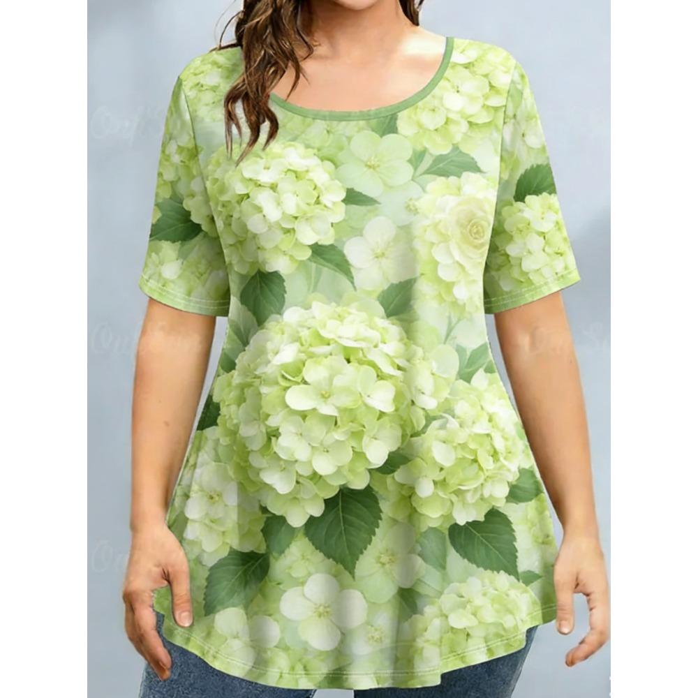 Ladies Summer Colorful Flower Butterfly Printed Large Loose Casual T-shirt Fashionable Comfortable Soft Breathable Short Sleeved T-shirt