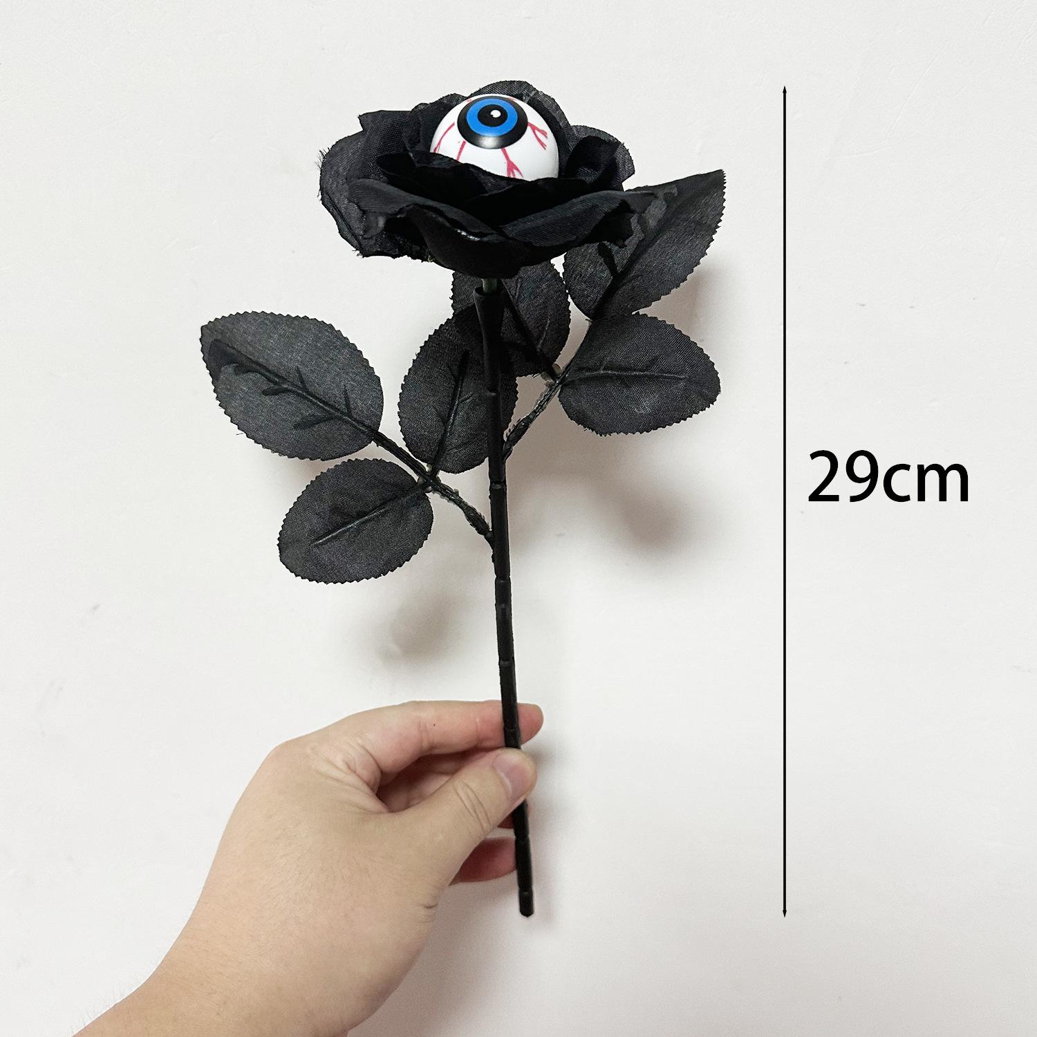 Horror Flower Rose Artificial Flower With Eyeball Halloween Supplies 41cm Black Fake Flower Cosplay Costume Accessories