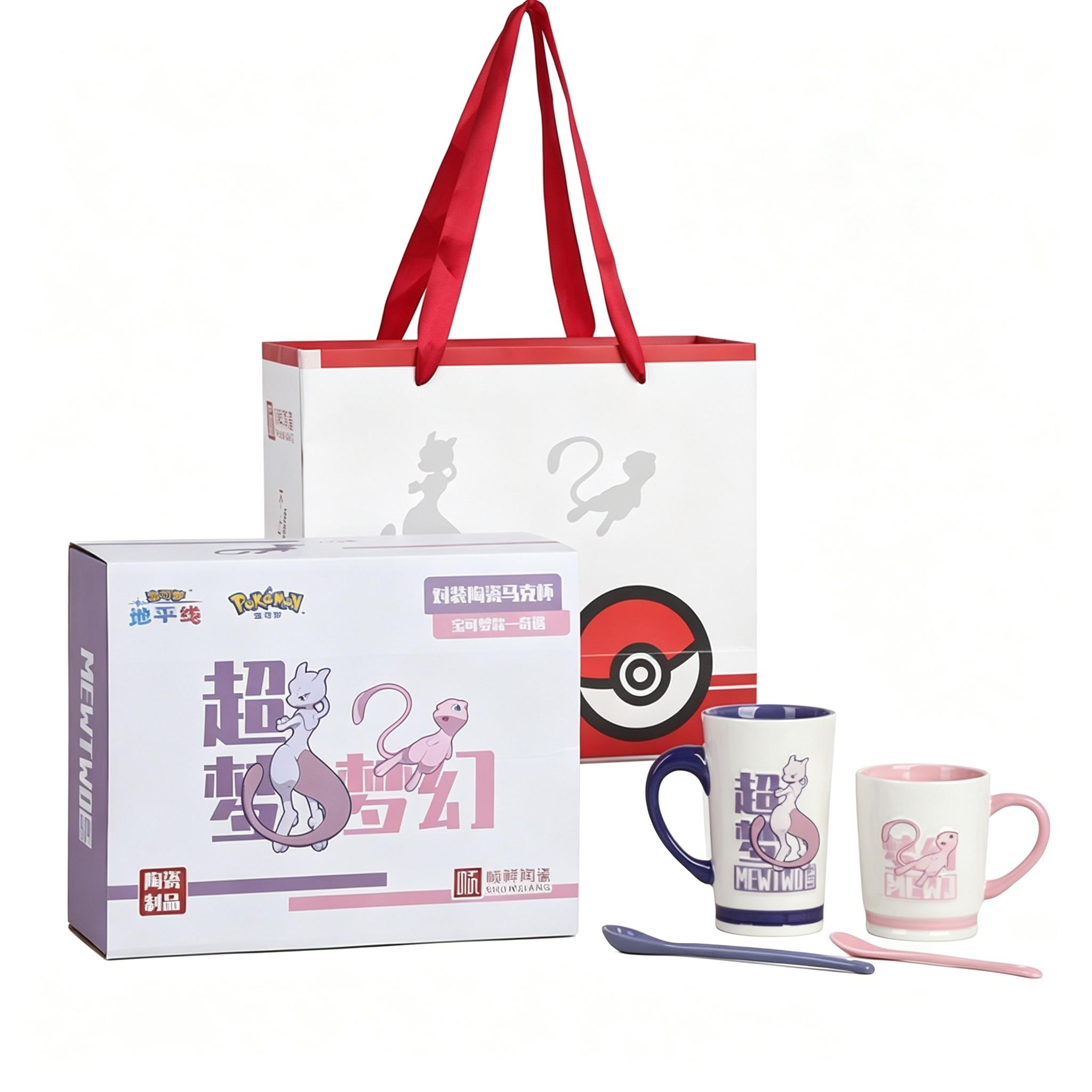 

SHUNXIANG Pokemon Mewtwo Ceramic Mug Set Coffee Cups Ceramic Mug With Spoon With Gift Box Kawaii Breakfast Milk Juice Cup Gifts 390-500ml