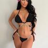 Maillot de bain sexy pour femme, ensemble bikini fendu en chaîne, triangle, noué sur le côté, string, dos nu, à lacets, élastique