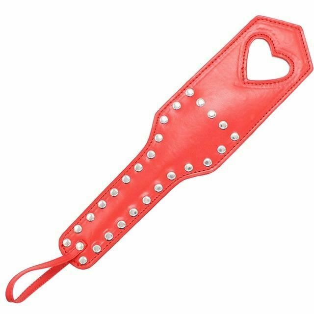 Leather Studded Spanking Paddle Heart Shaped Slave Whip Fetish Paddles