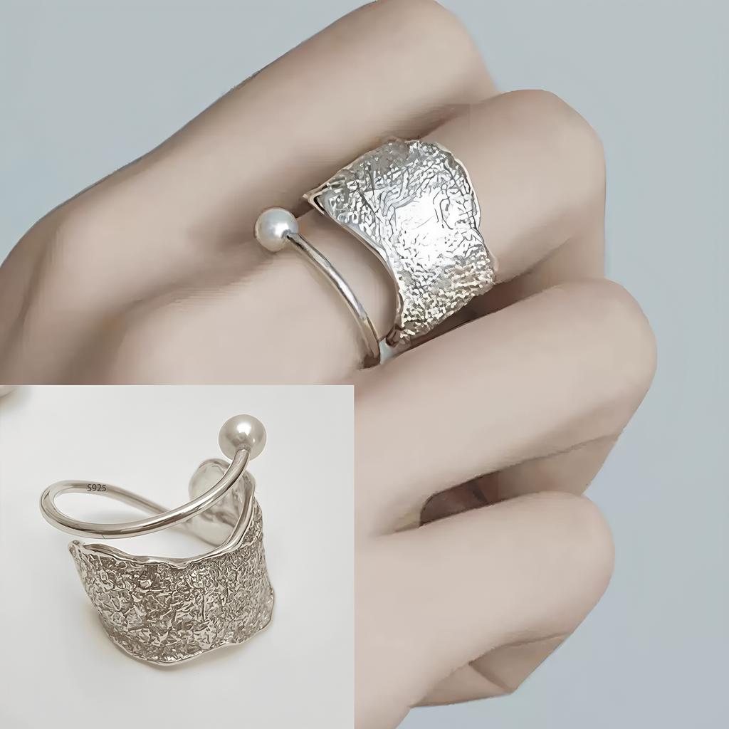 PANJBJ 925 Sterling Silber Dicker Doppelring für Damen Mädchen Geschenk Minimalismus Neutral Öffnend Breiter Schmuck Dropshipping
