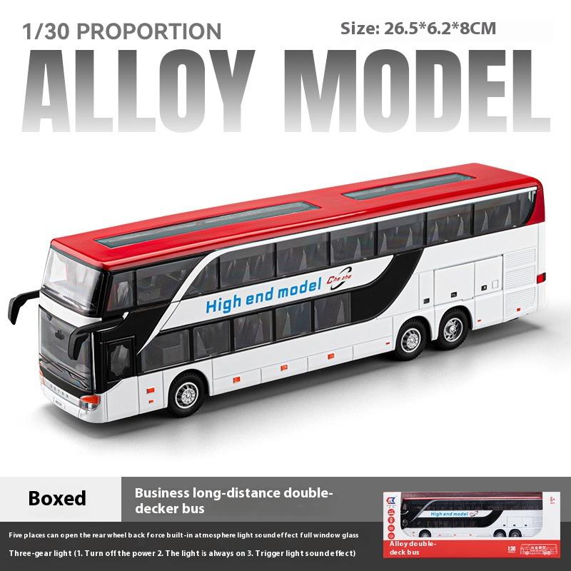 1/30 Business Long Distance Double Decker Bus Alloy Die Cast Metal Model Bus Children's Educational Simulation Toy Holiday Gifts