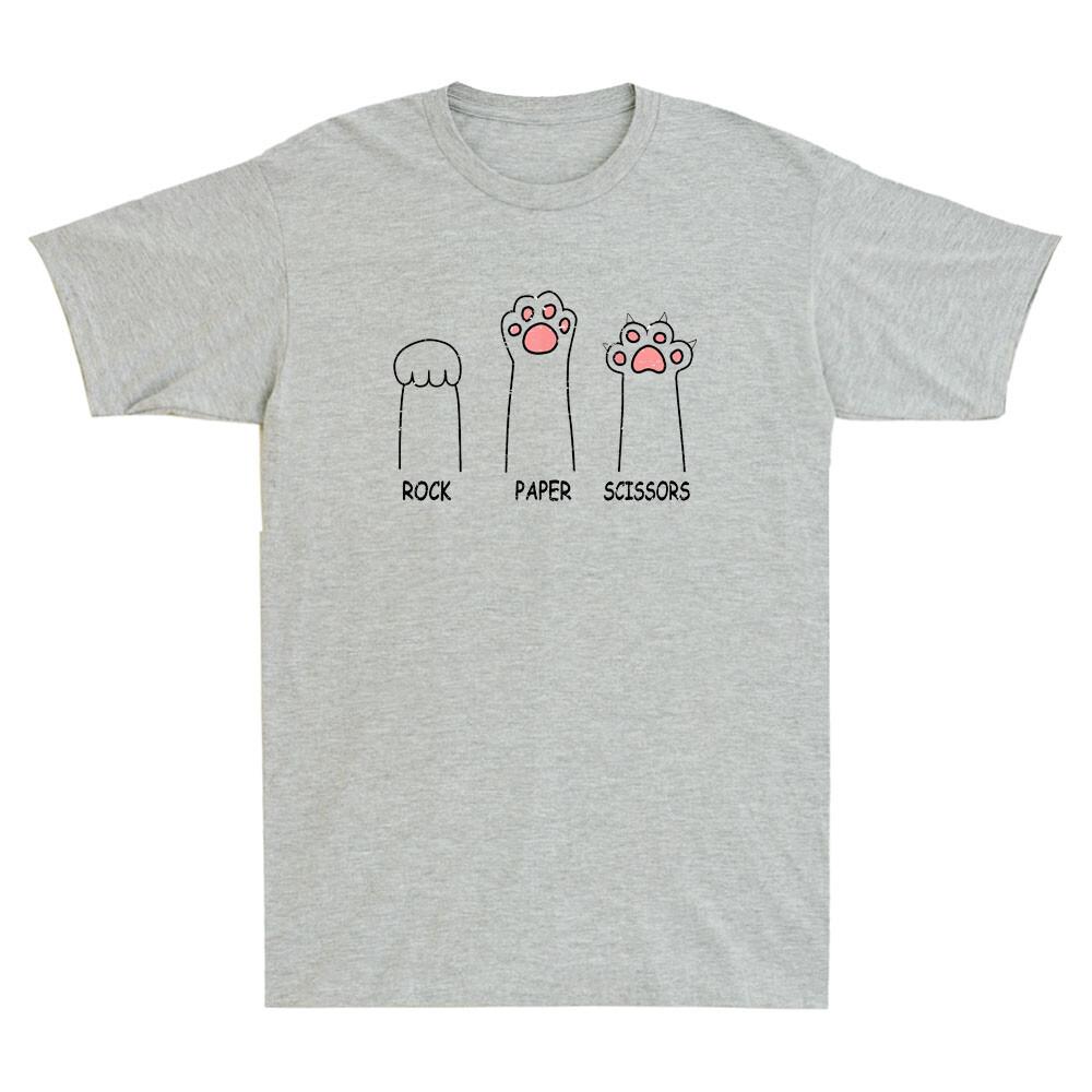 Rock Paper Scissors Hand Game Cute Paw Funny Cat Kitty Meme Retro Unisex Tshirt