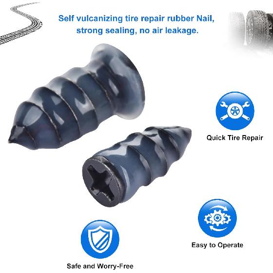 Screw In Tire Plugs Kit, Tire Repair Rubber Nail Kit with Screwdriver, Tire Repair Screws Suitable for Quickly Repairing Punctures In Car,