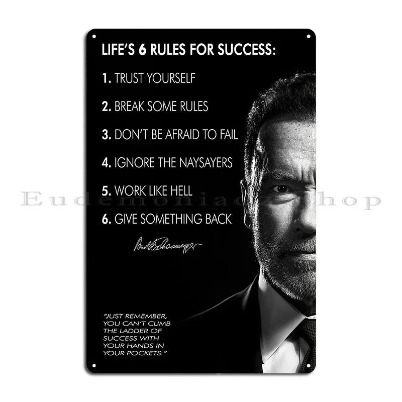 Arnold Schwarzenegger S 6 Rules For Success Metal Signs Wall Mural Decoration Printed Poster Wall Decor Tin Sign Poster 20X30CM