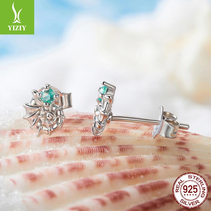 S925 Sterling Silver Conch Stud Earrings, Spring Wear Jewelry Sterling Silver Fine Stud Earrings