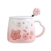 Girl Pink Cherry Blossom Ceramic Mug, Home Student Drinking Cup with Lid Spoon, Couple Gift Flower